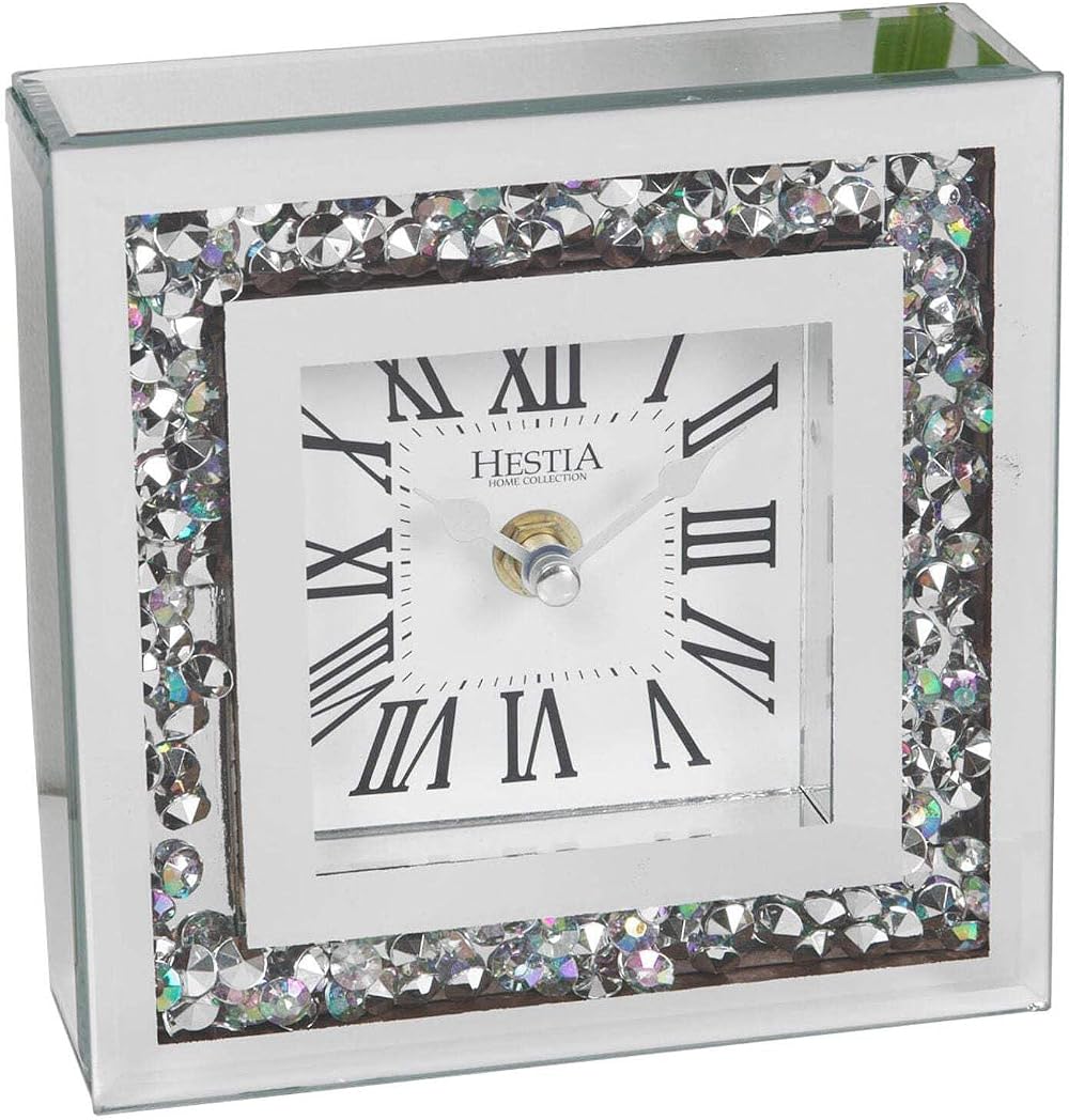 Widdop Hestia Crystal Border Mantel Clock 15cm Silver Luxe