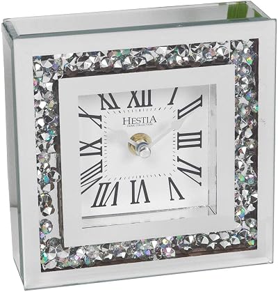 Widdop Hestia Crystal Border Mantel Clock 15cm Silver Luxe