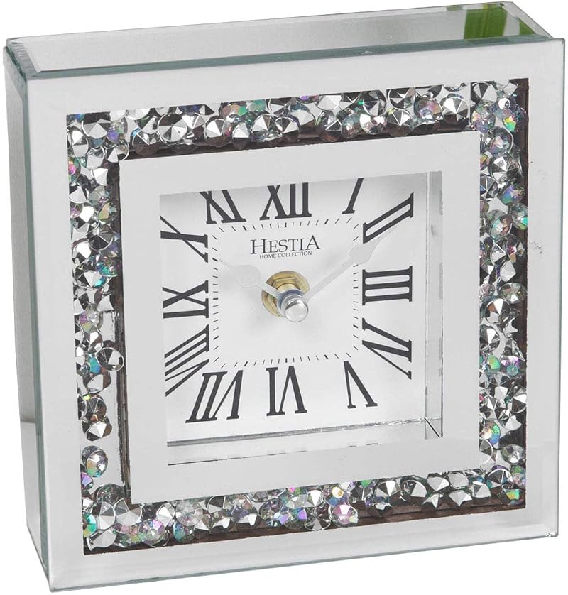 Widdop Hestia Crystal Border Mantel Clock 15cm Silver Luxe
