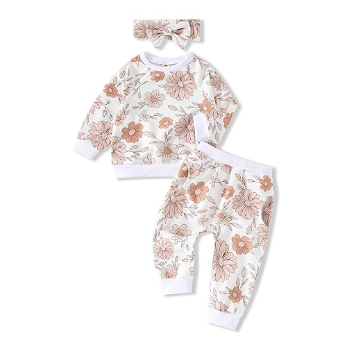 AMAWMW Infant Baby Girl Clothes Long Sleeve Loose Sweatshirts Pockets Pants Headband Outfits Fall Winter Spring Gift