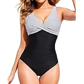 Smismivo Tummy Control Women's One Piece Swimsuits Push Up V Neck Bathing Suit Ruched Front Cross Slimming Sexy Swimwear