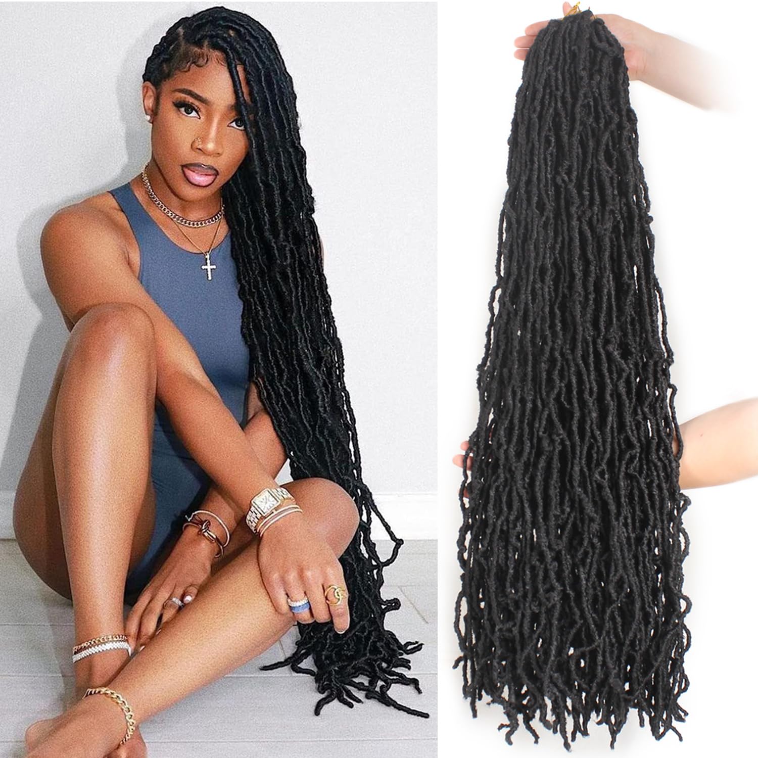 Xtrend 7 Packs 30 Inch Black Soft Nu Faux Locs Crochet Braids Hair Synthetic Hair Extensions 12strands/pack 1B#