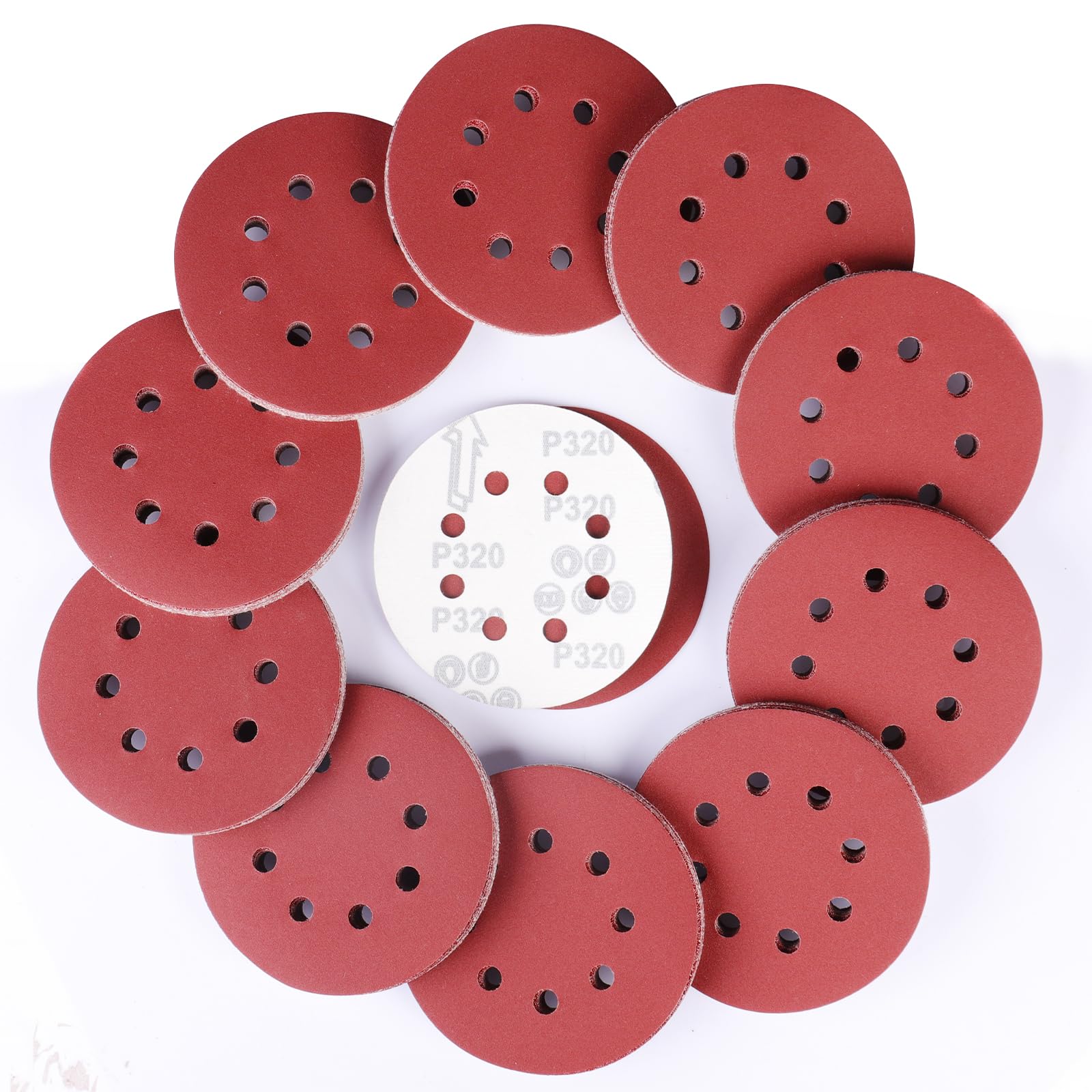 Sruhrak 100 Pcs Sanding Discs, 125mm Sanding Pads Set Hook and Loop 320 Grits Sandpaper for Random Orbital Sander