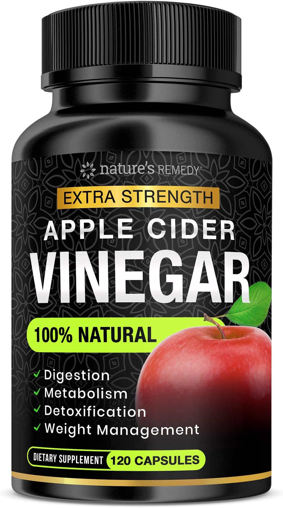 100% Natural Raw Apple Cider Vinegar Capsules (1500 mg | 120 Capsules) Pure Apple Cider Vinegar Pills with Cayenne Pepper for Fast Detox Cleanse & Bloating Relief