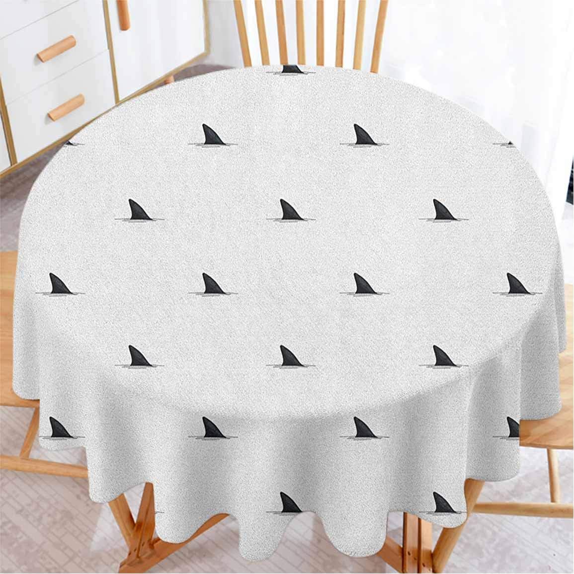 Mademai Sea Animals Retro Style Tablecloth Pattern of Shark Fins Speedy Fish Hunting Minimalistic Design Artwork Print Outdoor Tablecloth D&nbsp;36" Black White