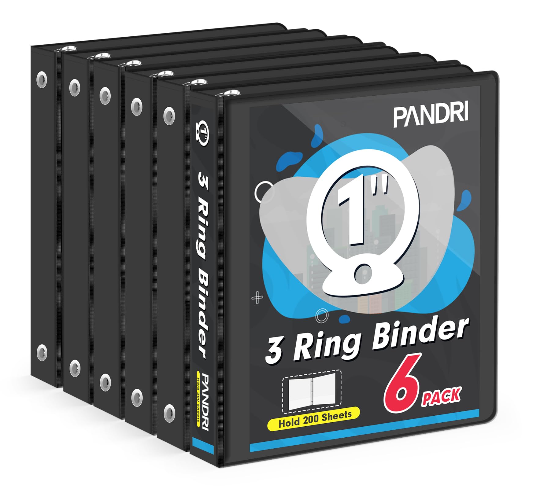 Photo 1 of 3 Ring Binder 1 Inch, PANDRI 6 Pack 1-Inch Binder Fits Letter Size 8.5'' x 11'' Paper, Versatile Binders for Office Home School, 2 Pockets, Black