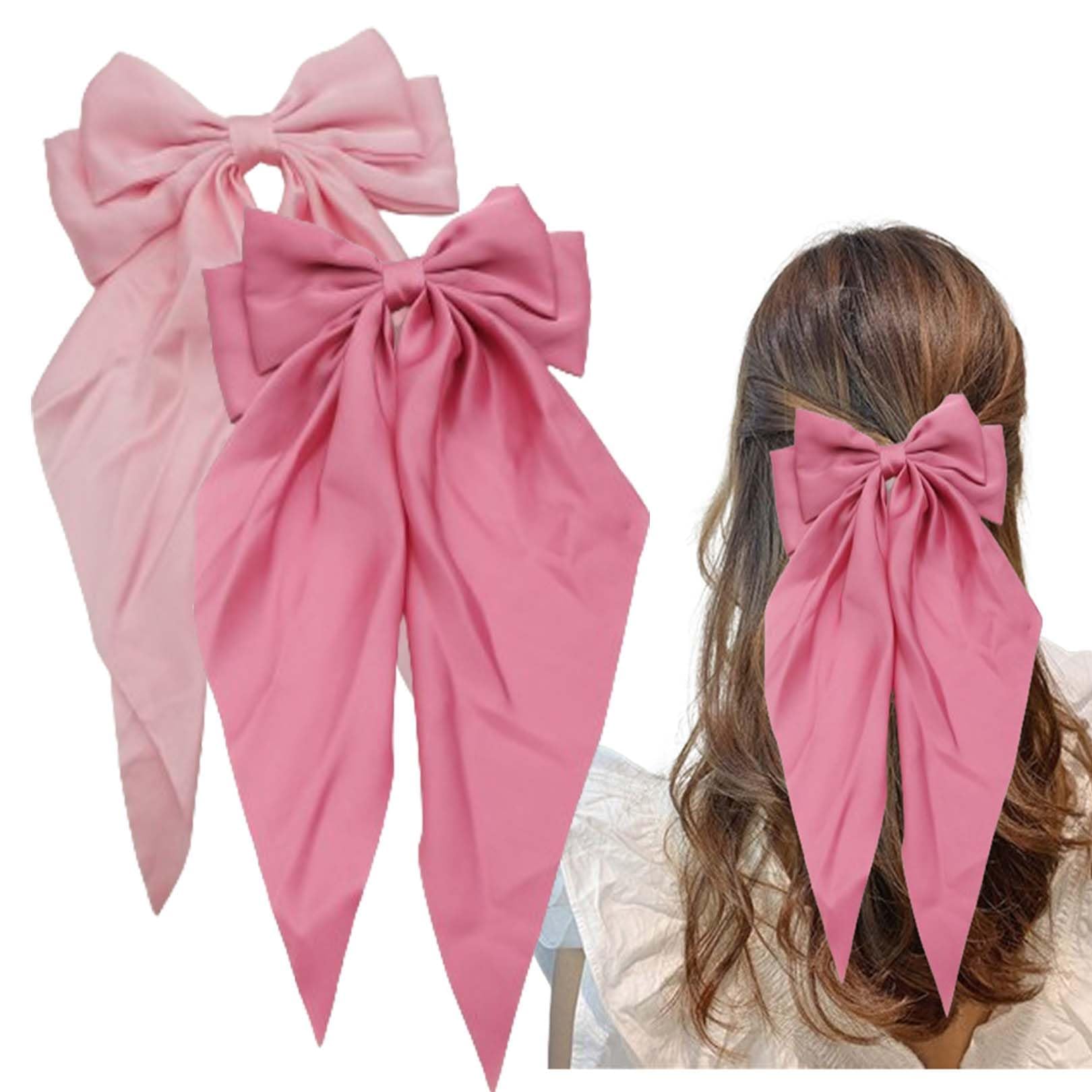 Bow hair clip, solid color bow French automatic hair clip with long silky satin tail Big bow for ladies and girls hair clip accessories, French long band hair clip, big bow hair clip, solid color pony