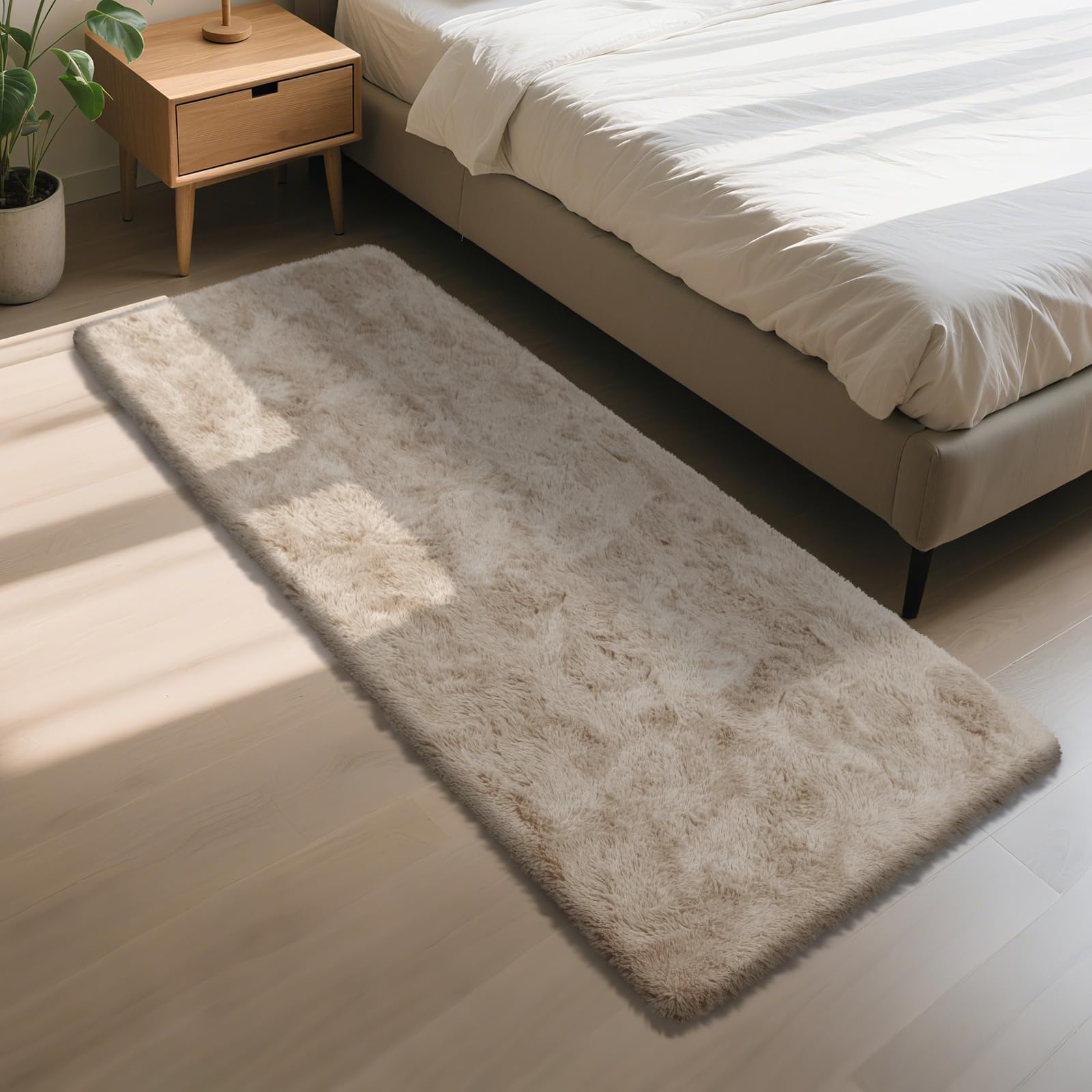 Photo 1 of Soft Runner Rugs for Bedroom, Beige 2x6 Area Rugs Fluffy Rug Shaggy Area Rug Carpet, Bedside Rug for Living Room Bedroom Kids Room Home Decor