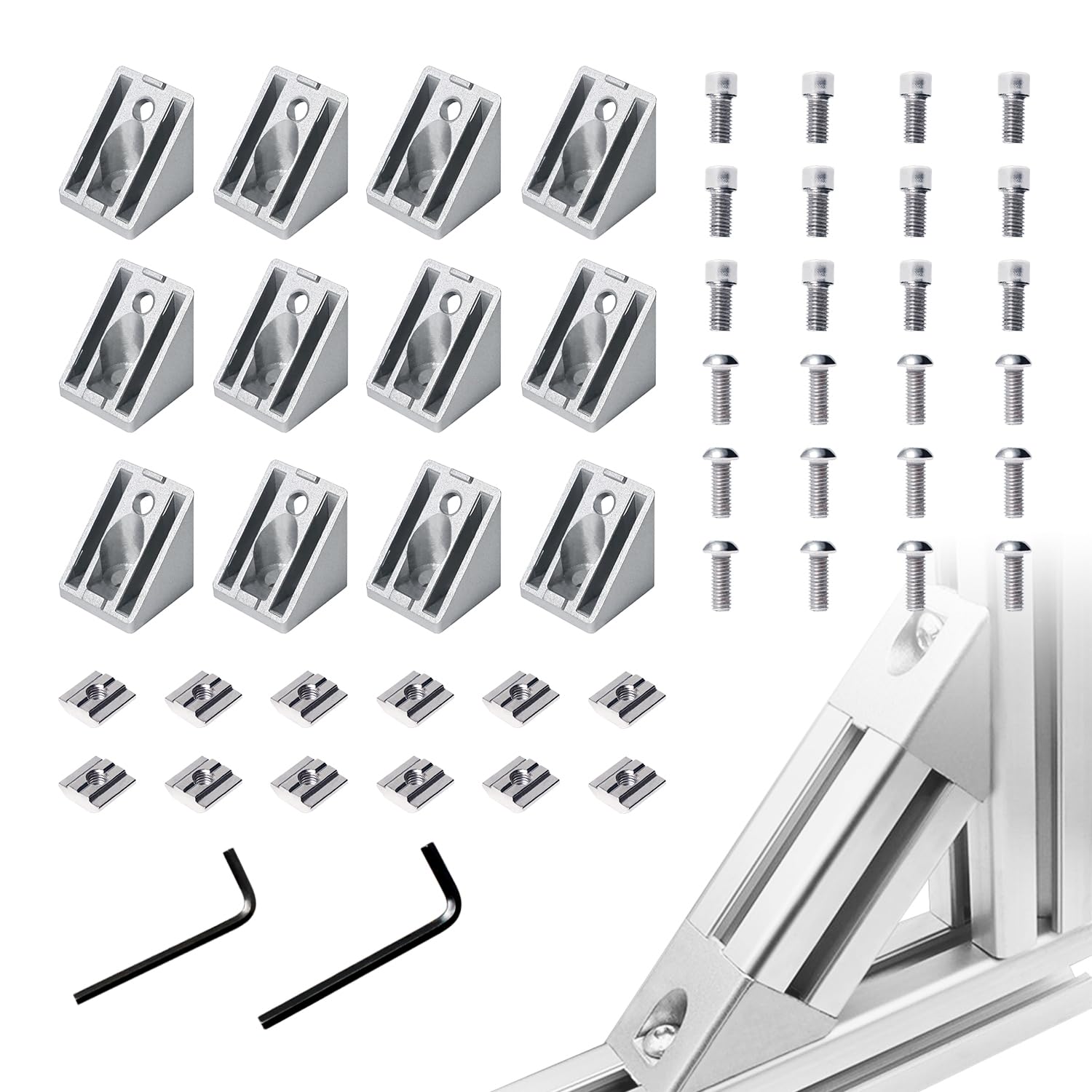Photo 1 of Seekliny 12pcs 3030 45 Degree Inside Corner Angle Support Bracket, 30x30 Aluminum Extrusion Connector Hardware Accessories T-Slot V-Slot Silver