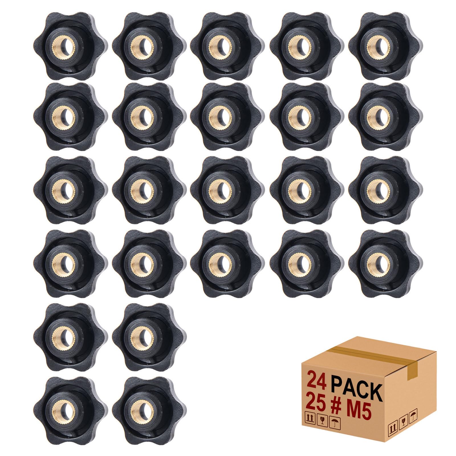 Star Grip Nut Star Nuts Pack of 24 M5 x 25 mm Internal Thread Clamping Knob Grip Nuts Knurled Nut Clamping Nut Through Hole Star Head for Machine Tools (M5)