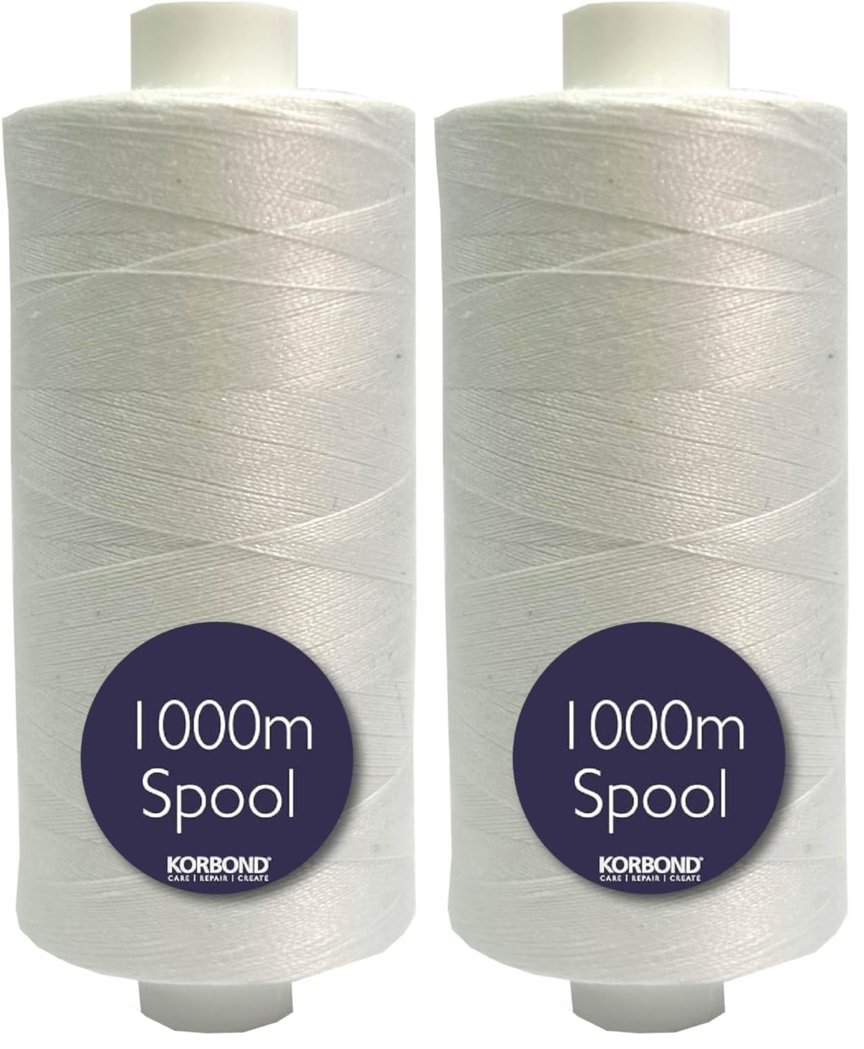 Korbond 1000m Polyester Sewing Thread - Hand and Machine Sewing Thread (White) (Pack of 2)