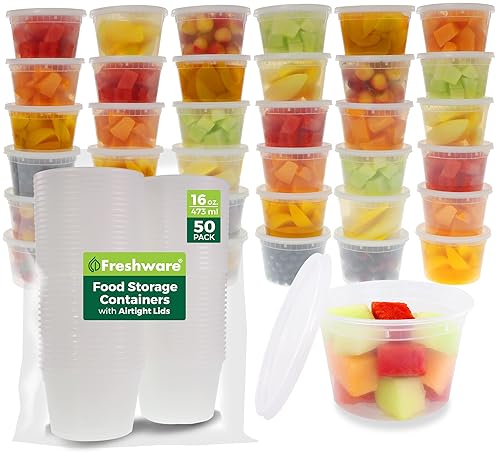 Home & Kitchen - Freshware Food Storage Containers [50 Set] 16 oz Plastic Deli Containers with Lids, Slime, Soup, Meal Prep Containers | BPA Free | Stackable | Leakproof | Microwave/Dishwasher/Freezer Safe