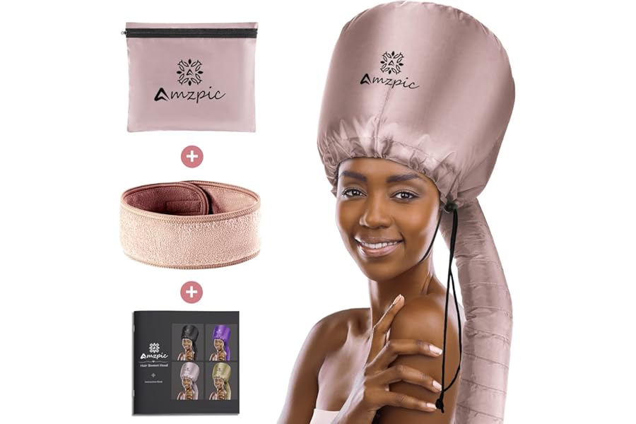 Bonnet Hood Hair Dryer Attachment – Soft, Adjustable Extra Large Bonnet Hair Dryer for Speeds Up Drying Time at Home, Easy to Use for Styling, Curling and Deep Conditioning (Pink)