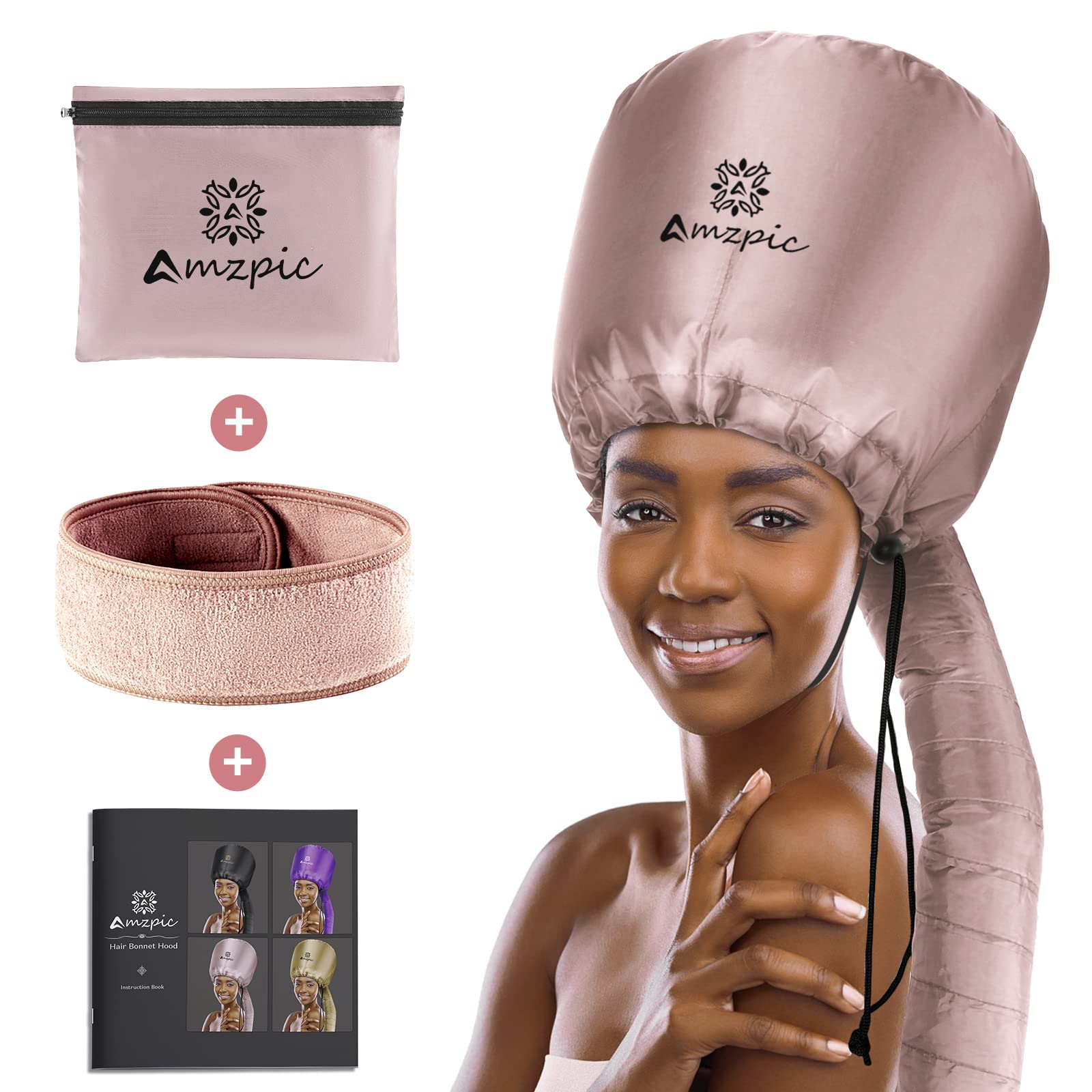 Photo 1 of Bonnet Hood Hair Dryer Attachment - Soft, Adjustable Extra Large Bonnet Hair Dryer for Speeds Up Drying Time at Home, Easy to Use for Styling, Curling and Deep Conditioning (Pink)