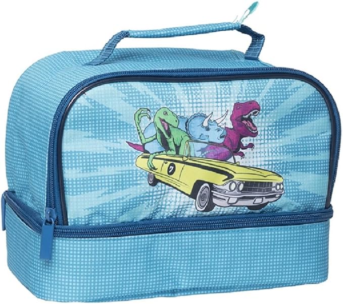 Spencil Dinosaurs Twin Top Lunch Box, Insulated Food Safe, Lunch Bag