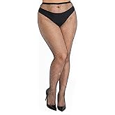 Thrymme Plus Size Fishnet Stockings, Sparkly Fishnet Tights Plus Size, High Waist Sparkly Mesh Fishnets for Women, Suitable for Christma Party Concert Club Wear (Black)