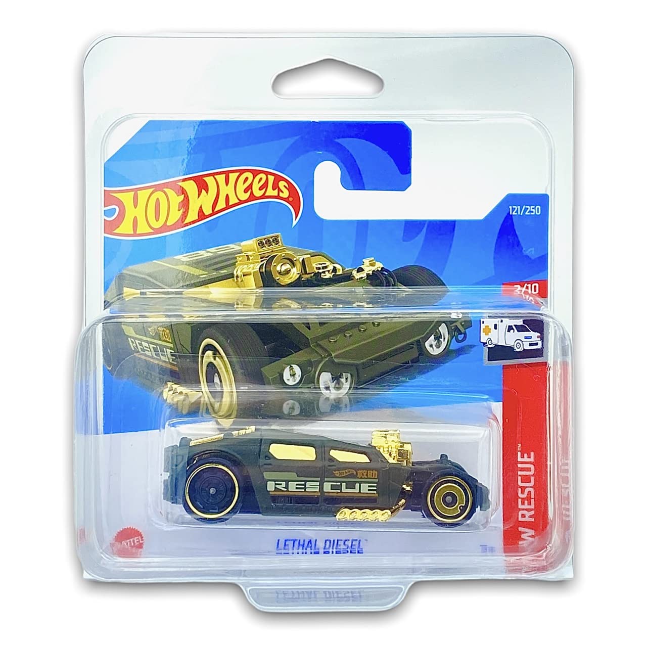 Hot Wheels Lethal Diesel (Dark Green) 2/10 HW Rescue 2022-121/250 (Short Card) *** COMES IN A KLAS CAR KEEPER PROTECTIVE COLLECTORS CASE *** HCX17