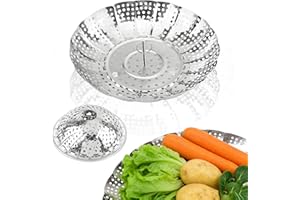 Stainless Steel Folding Steamer Basket - Expandable & Collapsible Vegetable Steamer for Pots 5.3" to 8.3", Dishwasher Safe
