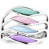 AeraVida Amazing Waves of Multi-Color Mother of Pearl Inlay .925 Sterling Silver Ring | Classic Wedding Rings For Women | Casual Comfort Fit Silver Rings for Women | Gift for Daughter | Sterling Silver Rings Sizes (6-10)