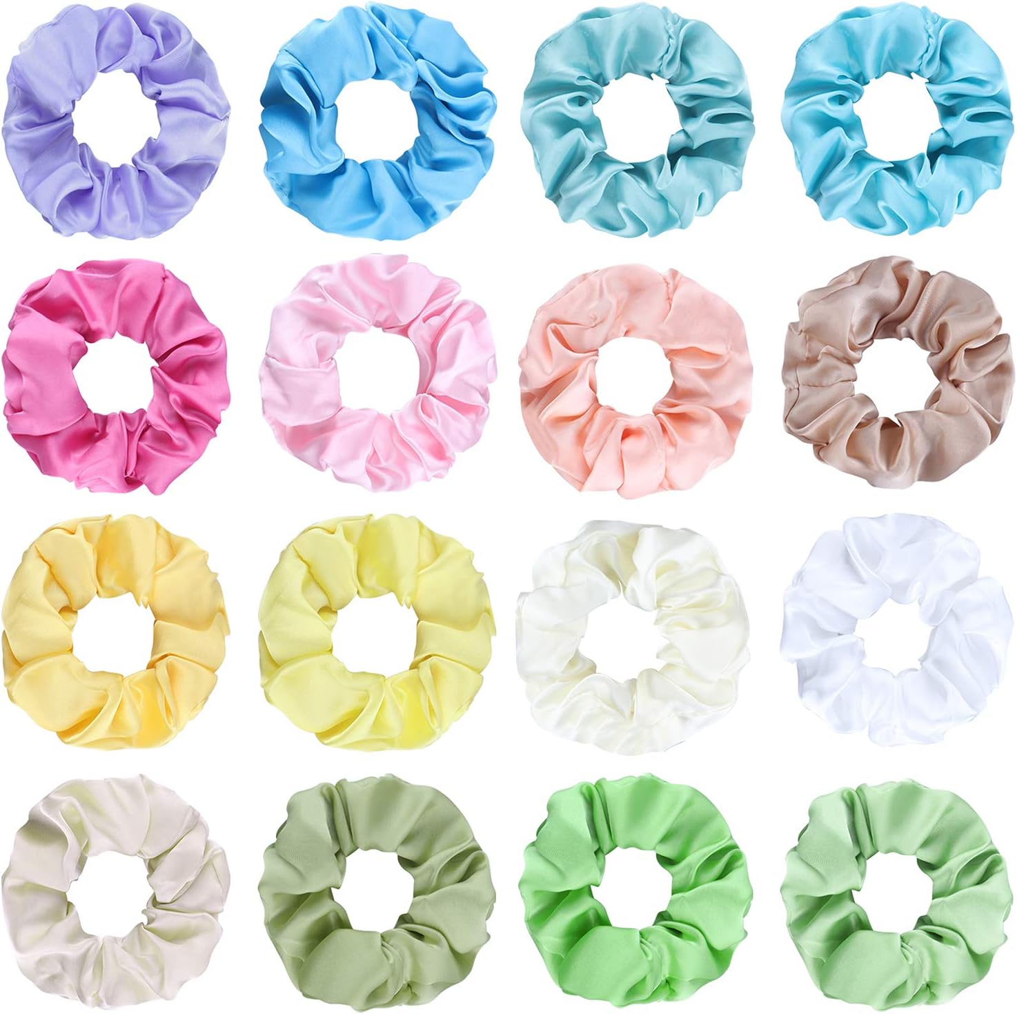 SUBANG 16 Pieces Satin Scrunchies Macaron Theme Hair Scrunchies Elastics Hair Bands Ties for Women Girls, 16 Colors