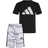 adidas boys Short Sleeve Cotton Tee Shirt and Aop Camo Short Set