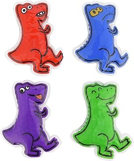 Boo Boo Ice Packs for Kids w/Ultra Soft and Fun Sleeves | Kids Ice Packs for Boo Boos with Cover | Hot and Cold Therapy Reusable Ice Packs for Injuries Kids 4-Pack (Dino)