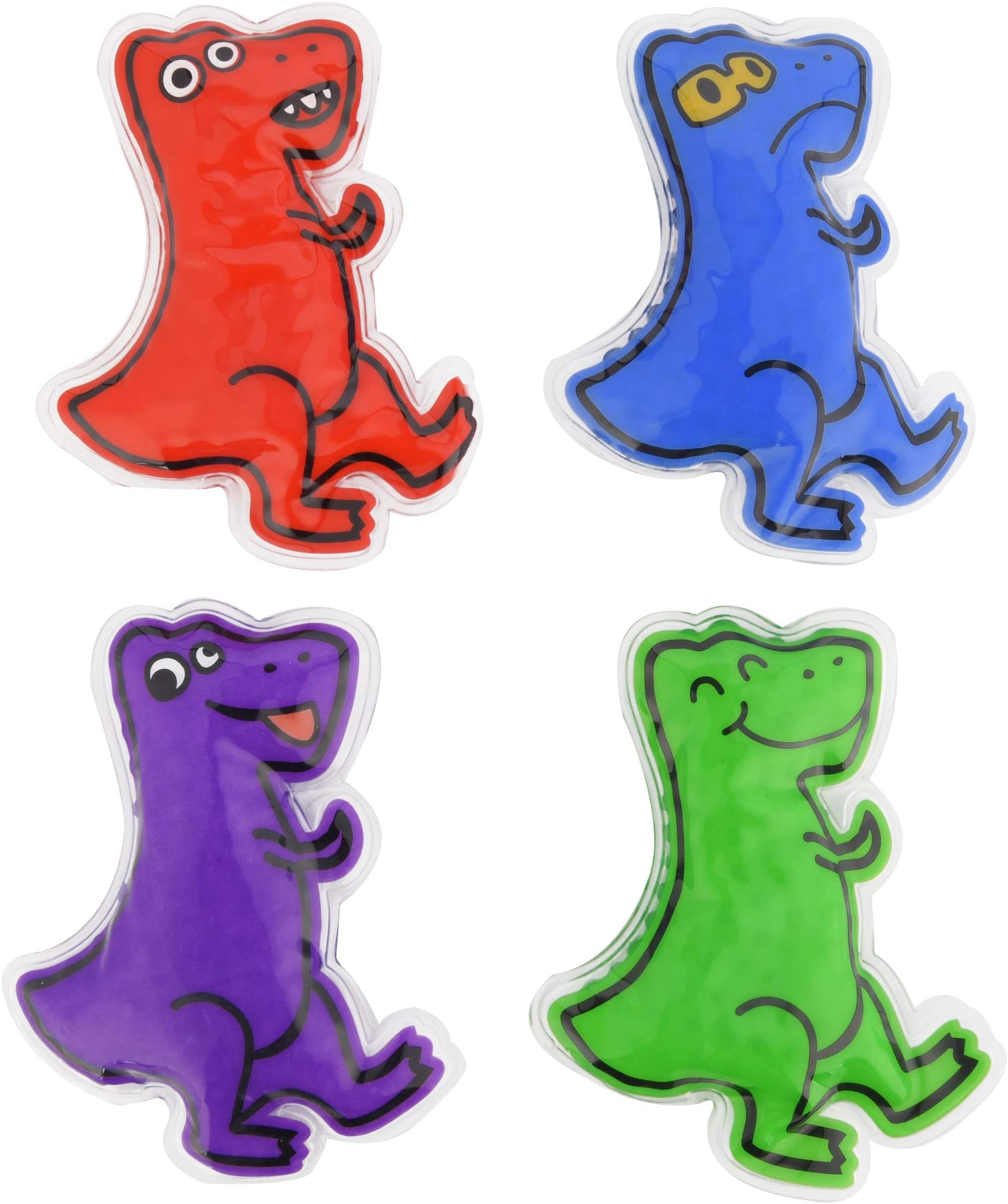 Boo Boo Ice Packs for Kids w/Ultra Soft and Fun Sleeves | Kids Ice Packs for Boo Boos with Cover | Hot and Cold Therapy Reusable Ice Packs for Injuries Kids 4-Pack (Dino)