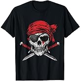 Pirate Flag Skull and Crossbones Skeleton Graphic Halloween T-Shirt