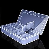 Plastic Organizer Box Clear Storage Beads Containers Large 12 Grids with Compartments Removable Dividers for Jewelry Tool Tac