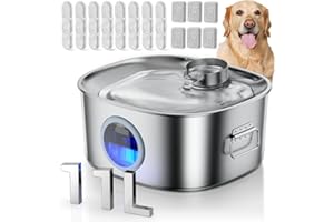 MAILOFY Dog Water Fountain Stainless Steel, 11L/2.8Gal Large Pet Water Fountain for Large Dogs Inside, Dog Fountain Water Bowl Automatic Dispenser with Visible Window & LED, Ultra Quiet (with 8pcs Filters)