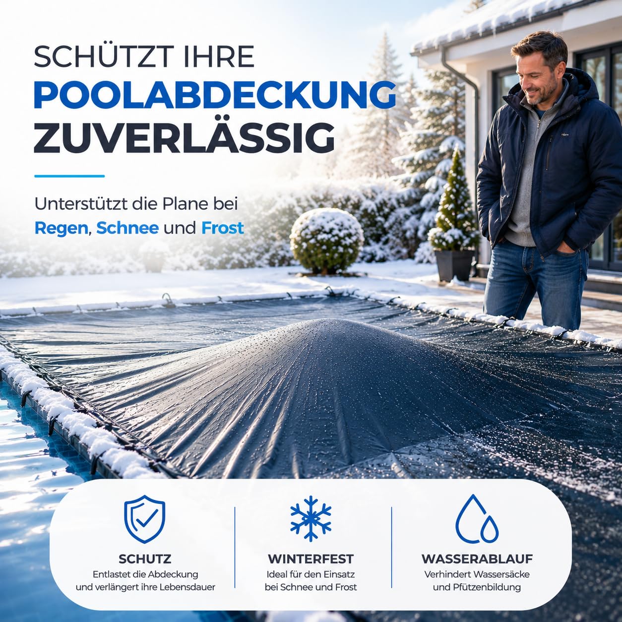 XXL Poolkissen zur Poolabdeckung 120 x 120 cm inkl. Seil – Rundes Luftkissen, Wintermittel für Abdeckung bei Winter und schlechtem Wetter, Zubehör für Pool Überdachung 2
