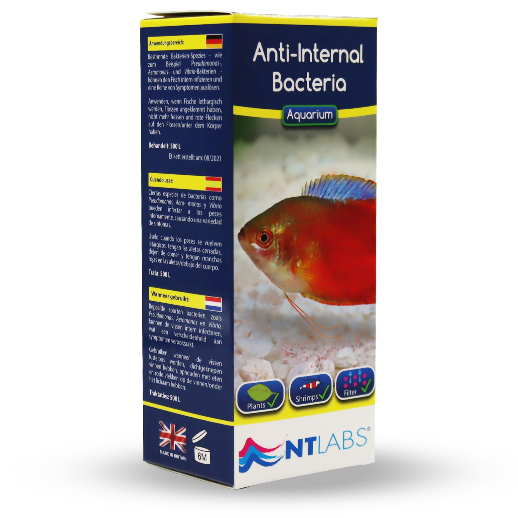 NT Labs Aquarium Anti-Internal Bacteria, Pseudomonas, Bacterial Infection Treatment, Relieves Clamped Fins & Red Blotches, Contains Chloramine T (100ml - Treats 500L)
