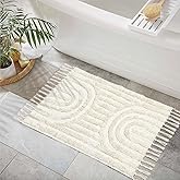 Chardin home Rainbow Bath Rug - 2x3 Ft, 24x36 Inch, Washable Cotton Rug with Tassels, Non-Slip Sun Cute Bath Mat for Boho Bathroom Decor, Cream Bathroom Rug, Also Great for Kids Rooms, Nurseries