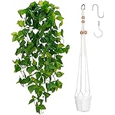 BLEUM CADE 1pcs Fake Hanging Plants Kit with Pot and Plant Hanger, Artificial Pothos Vines Hanging Potted Plant Greenery for Home Living Room Indoor Outdoor Decor