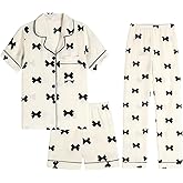 Hupohoi Big Girls Button Down Pajama Set 3pcs Short Sleeve Long Pants with Shorts Crepe Wrinkled Fabric Sleepwear Nighty