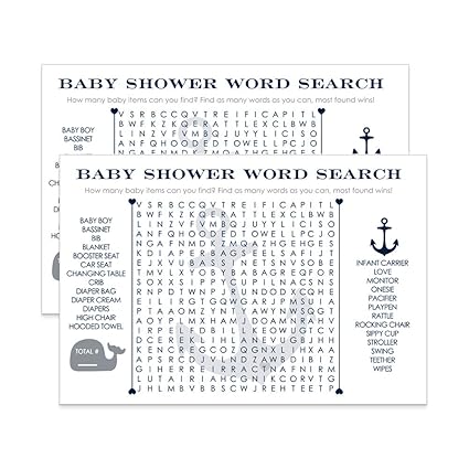 Amazon Com Nautical Baby Shower Games Word Search Cards Set Of 25