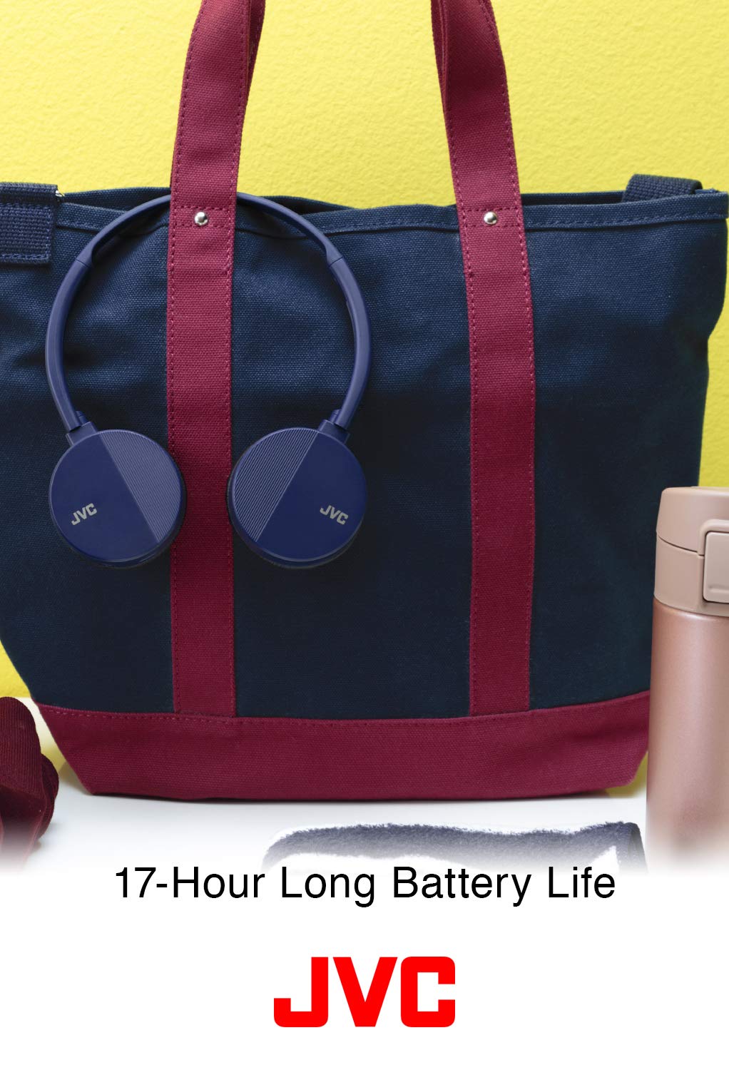 JVC HA-S23W Wireless Headphones - On Ear Bluetooth Headphones, Foldable Flat Design, 17-Hour Long Battery Life (Blue)
