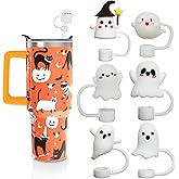 6pcs Halloween Straw Cover Cap For Stanley Cute Ghost Silicone Straw Toppers10mm 0.4in Dust-Proof Reusable Straws Cap for Halloween Gifts