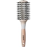 Conair Ceramic and Wood Round Hair Brush with Vented Barrel, Mixed Boar Bristles, Large Barrel for Smooth, Shiny Blowouts, Off White