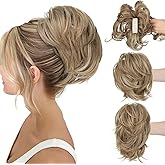 CJL HAIR Claw Clip Short Ponytail Hair Extensions DIY Bendable Metals Messy Bun Hair Piece for Wonen Straight Synthetic Fake Hairpieces Beige Multi