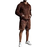 RoseSeek Men's 2 Piece Pajama Sets Fuzzy Long Sleeve Hoodie and Shorts Set Cozy Loungewear