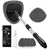 AstroAI 21" Extra-Long Windshield Cleaner Tool &amp; Car Interior Detailing Kit | Extendable Handle, 4 Reusable Microfiber Pads, Streak &amp; Lint-free, Auto Glass Wiper Brush for Car &amp; Home, Gray