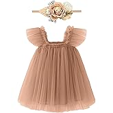 ANHDM Baby Girl First Birthday Outfit Cake Smash 1st Birthday Dress with Flower Headband