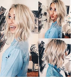 Vebonny Mixed Blonde Synthetic Wigs Ombre Brown Rooted Short Bob