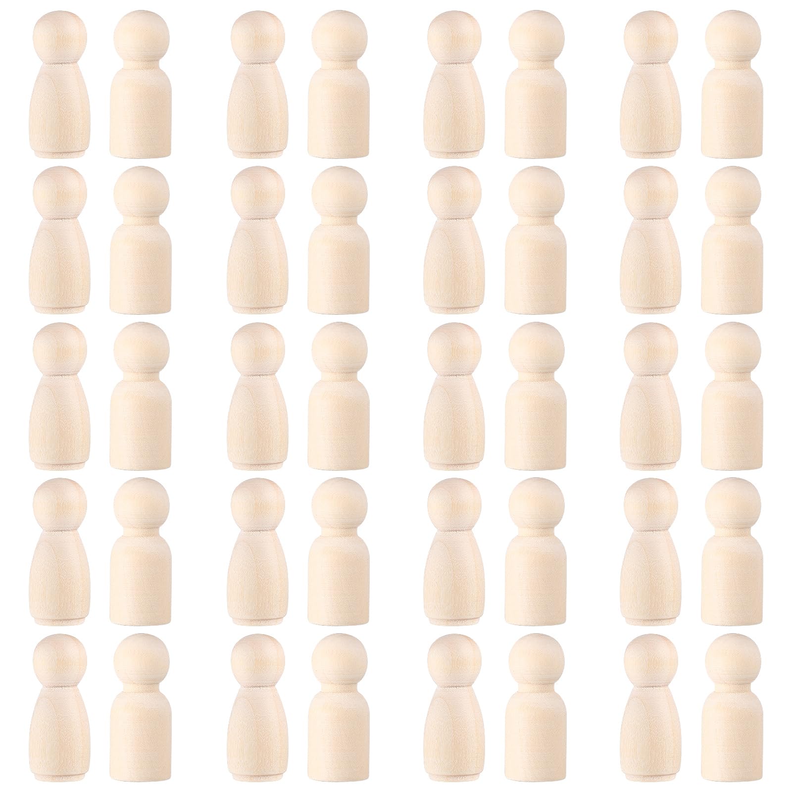 Toyvian Wooden Peg Dolls Unfinished, 1-1/3 inch Wood Peg Dolls, Pack of 40 Wooden People s for DIY Crafting Painting Handicrafts Games