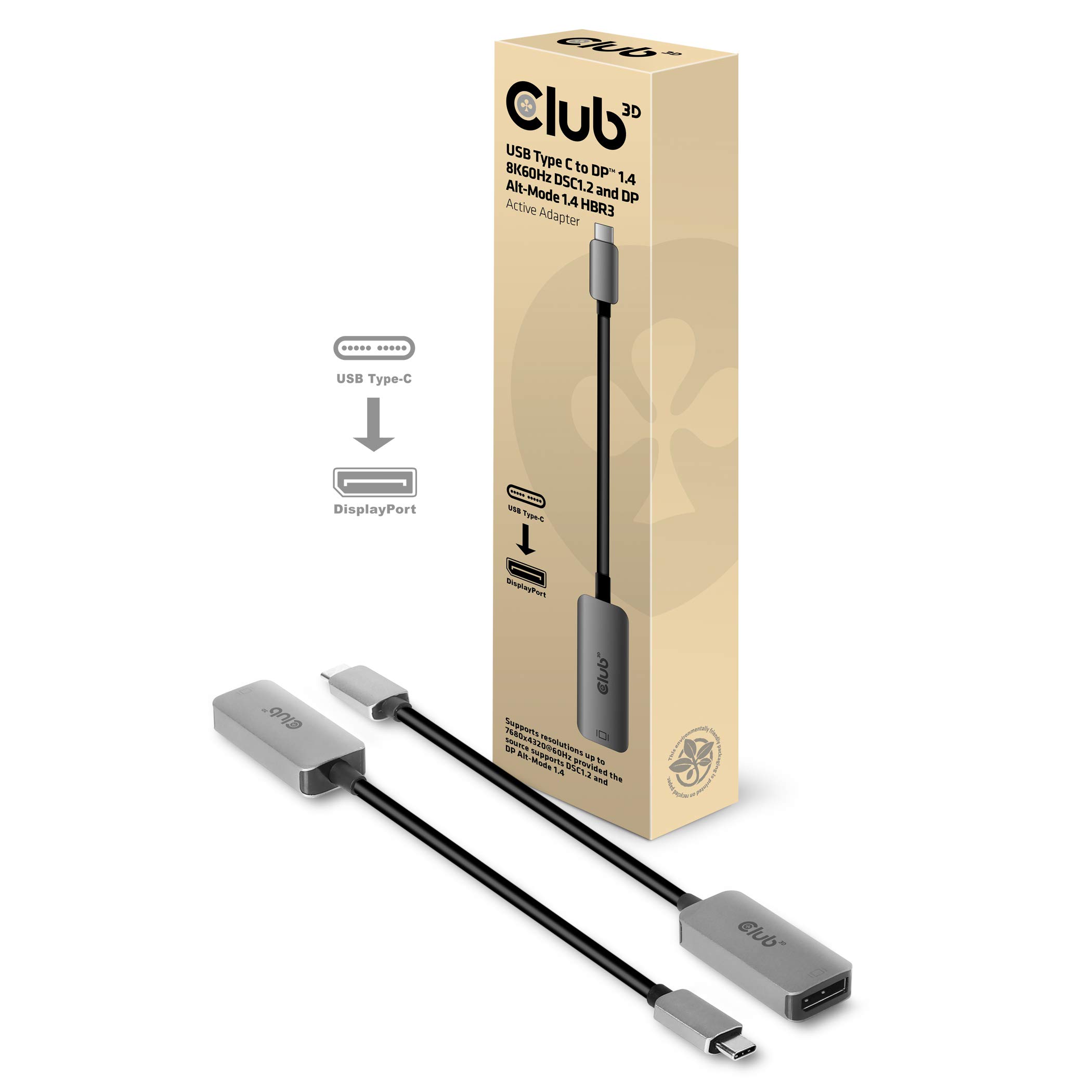 Club 3D USB Type C to DisplayPort 1.4 8K60Hz HBR3 Active Adapter