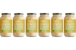 SONOMA GOURMET Lemon Herb Ricotta Pasta Sauce | No-Sugar Added | Fresh Ingredients | 25 Ounce Jars (Pack of 6)