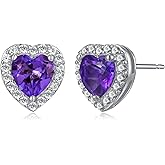 Amazon Essentials Sterling Silver Birthstone and Created White Sapphire Halo Heart Stud Earrings (previously Amazon Collection)
