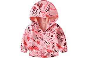 Toddler Baby Boy Girl Printed Fleece Lined Jackets Waterproof Softshell Hooded Windbreaker Coat for Spring Fall