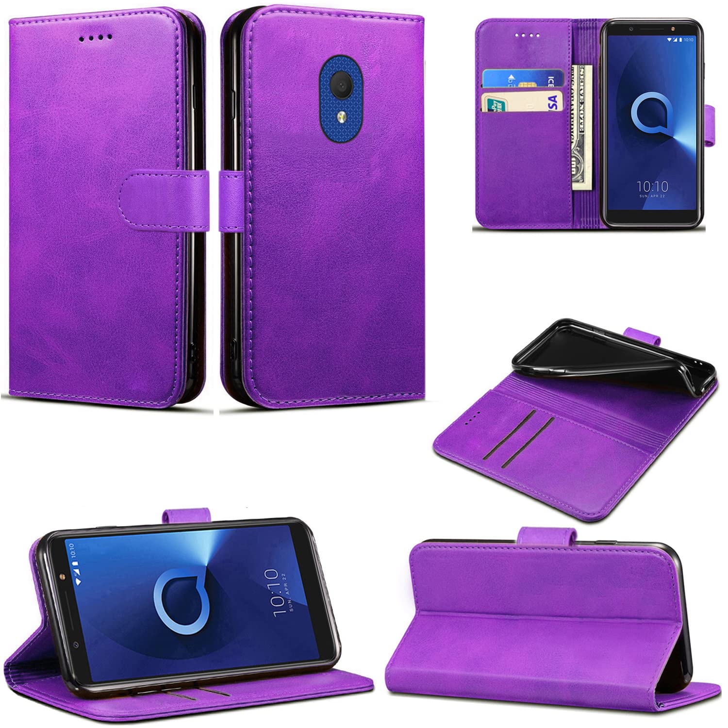 Mobile Stuff For Alcatel 1C 2019 Case, Wallet Case Magnetic Flip Leather Cover With Card Slots and Stand Feature For Alcatel 1C 2019 (Purple)